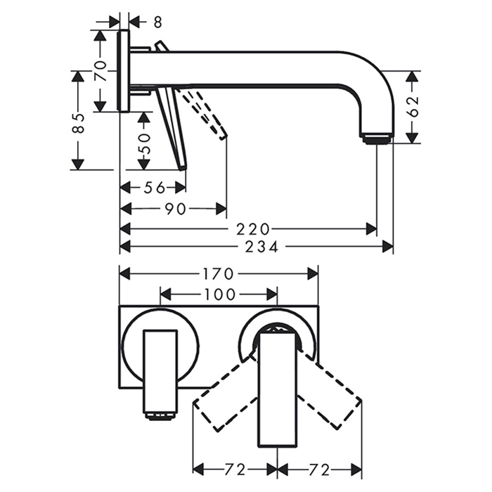 Axor Citterio Смеситель для раковины 220, встраиваемый, излив: 22см., с панелью, цвет: полированное золото