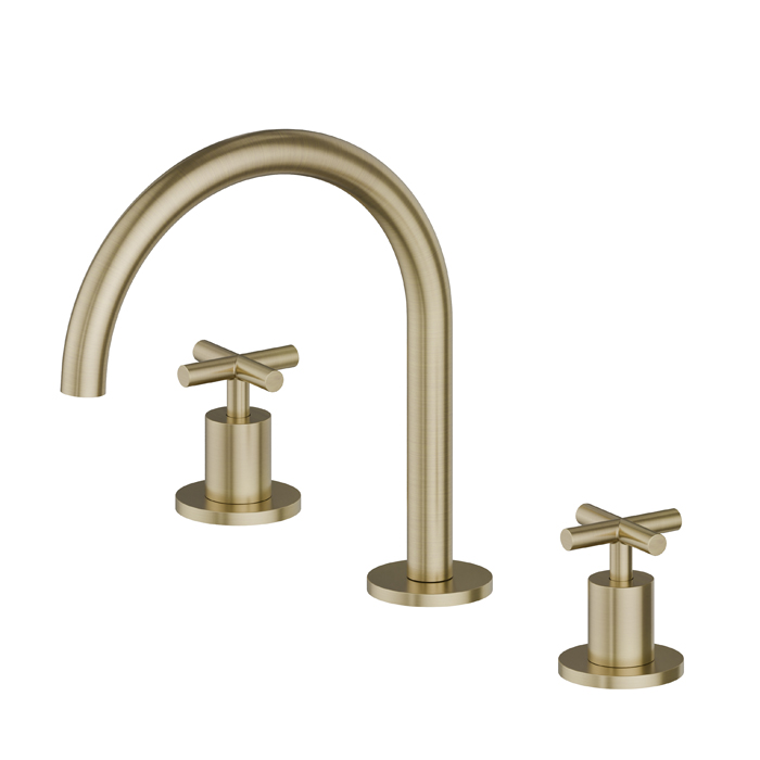 Newform Blink Смеситель для раковины, 3 отв., цвет: PVD brushed pale gold