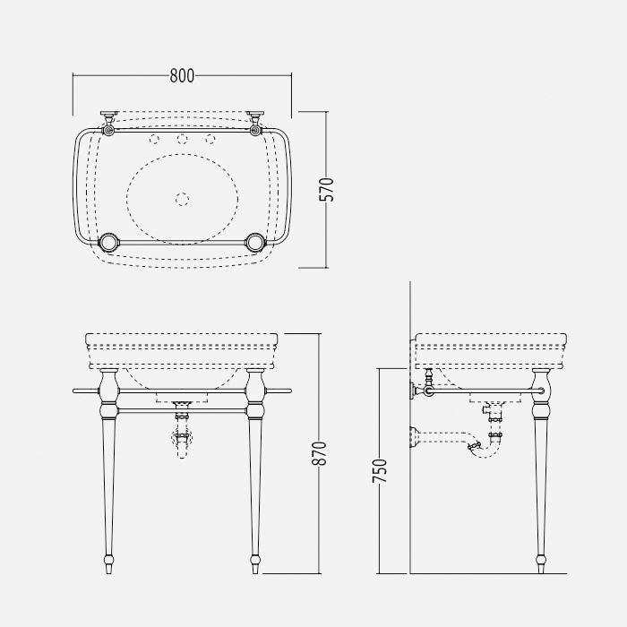 Devon&Devon Rose Консоль напольная 80х57см, с раковиной на 3 отв, ножки хром