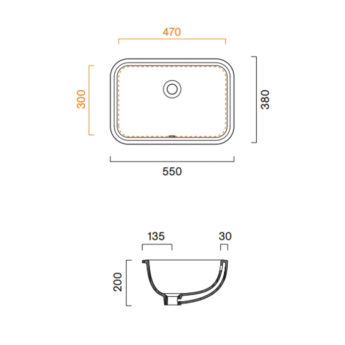 Catalano Italy Раковина 55х38смсм., встраиваемая под столешницу с переливом, цвет: белый глянцевый