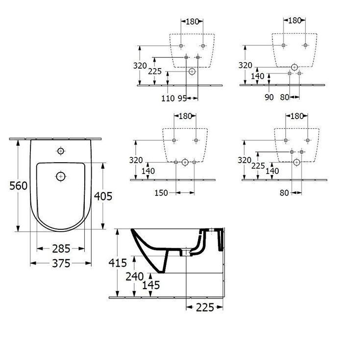 Villeroy&Boch Subway 3.0 Биде подвесное 37.5х56х27см., с 1 отв., цвет: альпийский белый