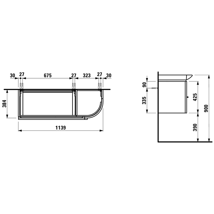 Laufen Palace Тумба c раковиной 114х45х37.5см., 2 выдвижных ящика,1 дверца, петли слева, подвесной, цвет: белый глянцевый