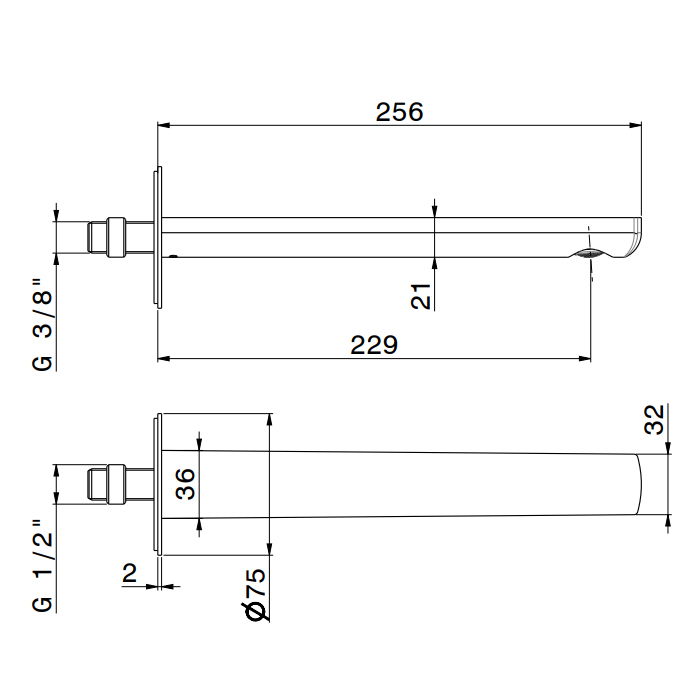 Newform Haka Излив для раковины 22.9см., настенный, с подключением на 1/2”, цвет: PVD brushed copper bronze
