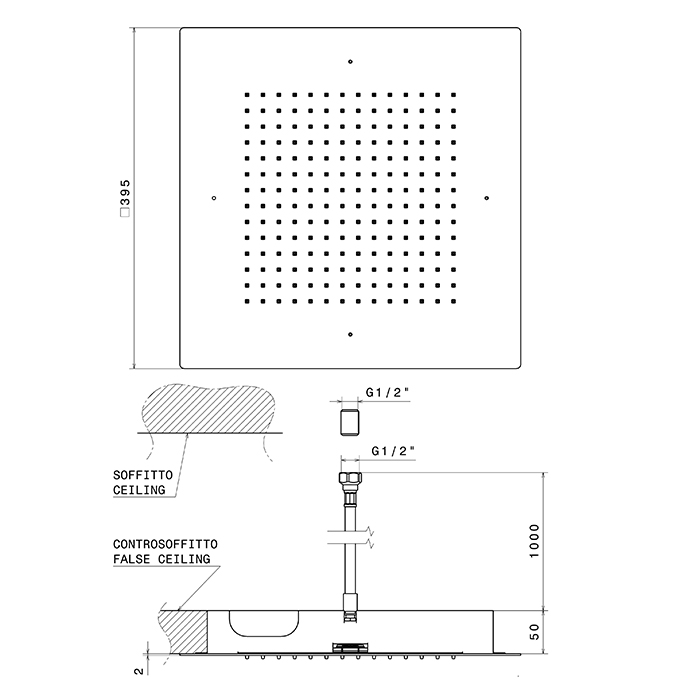 Newform Head Showers Верхний душ 40x40cм, потолочный, скрытый, цвет: черный матовый