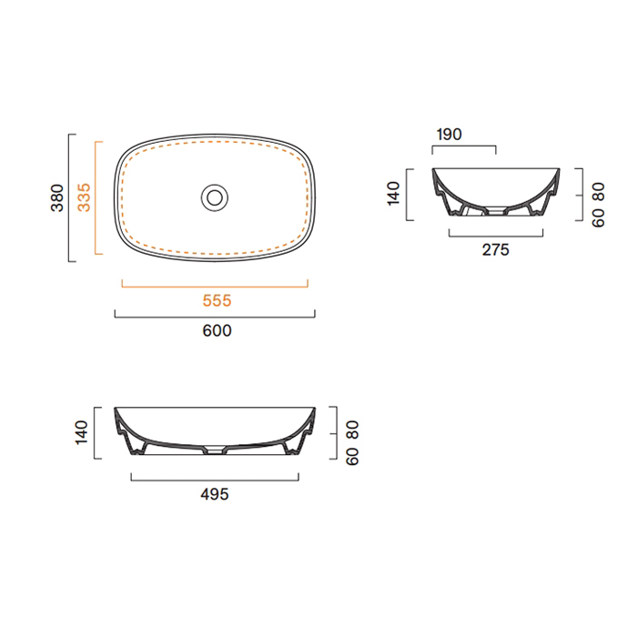 Catalano Alvea Раковина 60х38см., настольная или полувстраиваемая, цвет: белый глянцевый