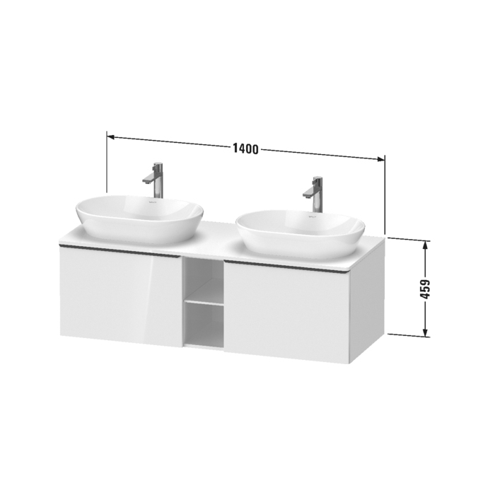 Duravit D-Neo Тумбочка подвесная 140х45.9x55см., 2 раковины, 2 ящика, цвет: белый высокоглянцевый