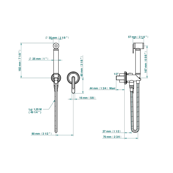 THG CORVAIR A MANETTES FIOR DI BOSCO Гигиенич душ в компл с встраив однорыч смесит, шланг 1250 мм, держ с подводом воды, внеш часть, цвет: полир золото