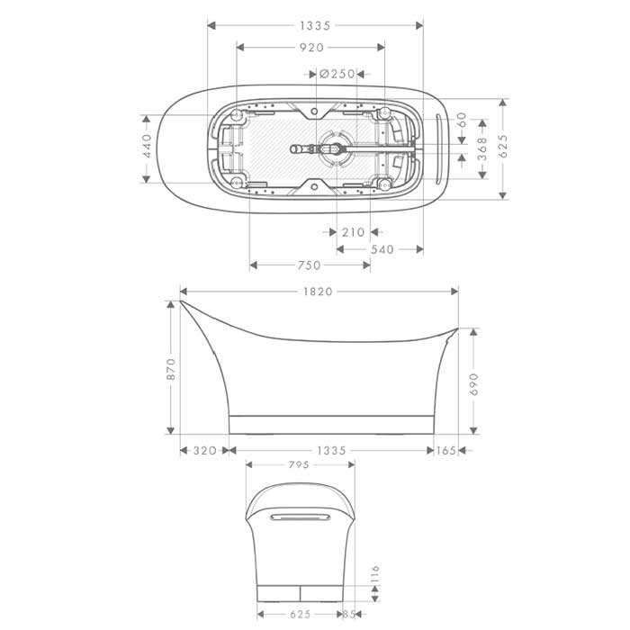 Axor Urquiola Ванна отдельностоящая 182x79.5xh87/69см, цвет: белый