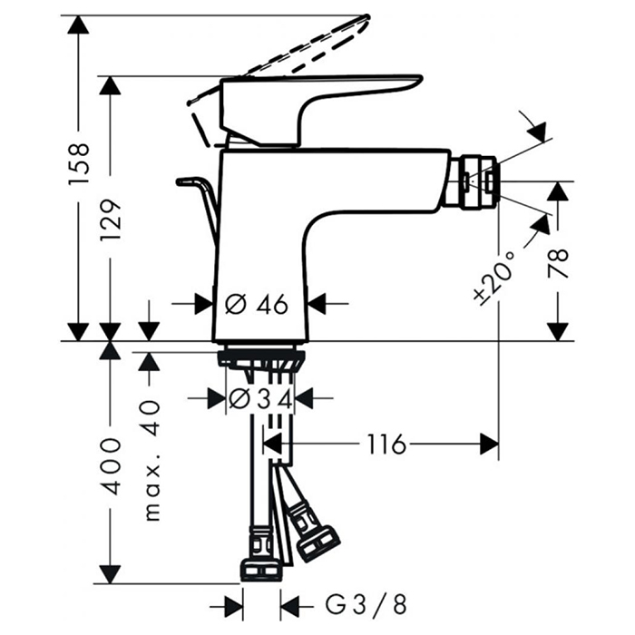 Hansgrohe Talis E Смеситель для биде, 1 отв., с донным клапаном, цвет: полированное золото