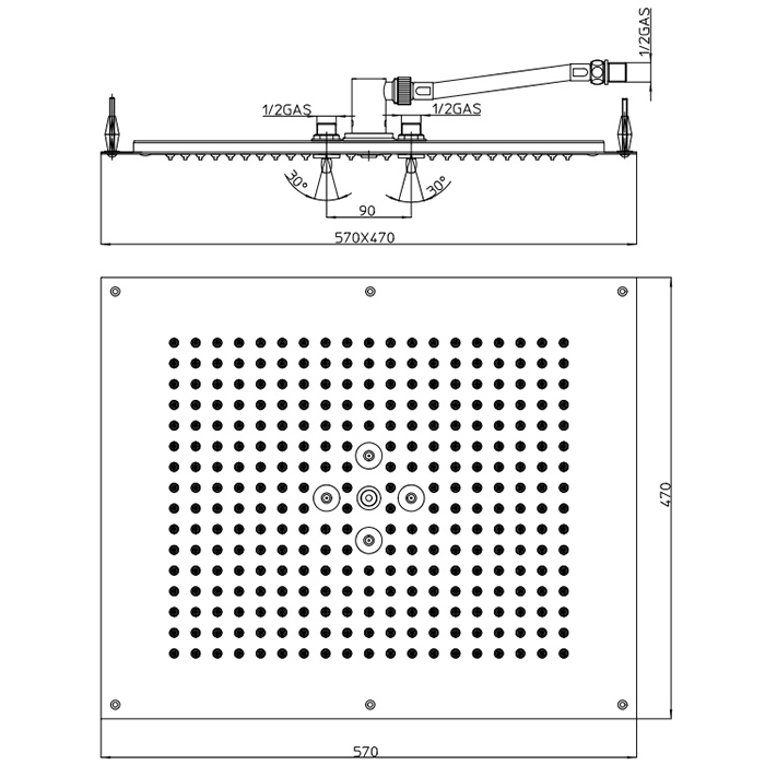 Bossini Dream Верхний душ 57x47см, 2 режима, цвет: хром