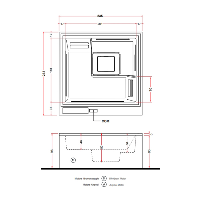 Gruppo Treesse Phantom Минибассейн 235x235x98см., м.г/м+нагреватель,фильтр-картридж, внеш. панель VTR, автонаполнение компл PR1, цвет: белый