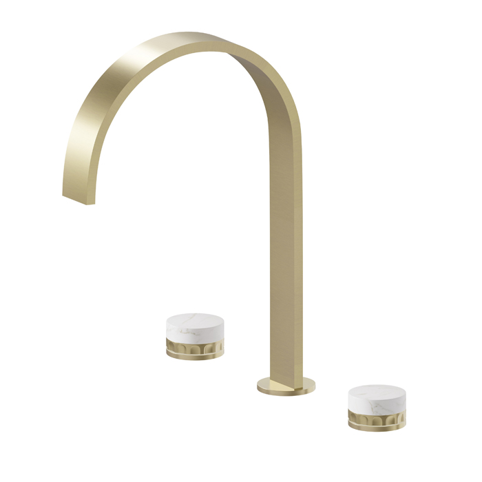 Newform Ionika Allure Смеситель для раковины, 3 отв., высокий, цвет: PVD brushed pale gold