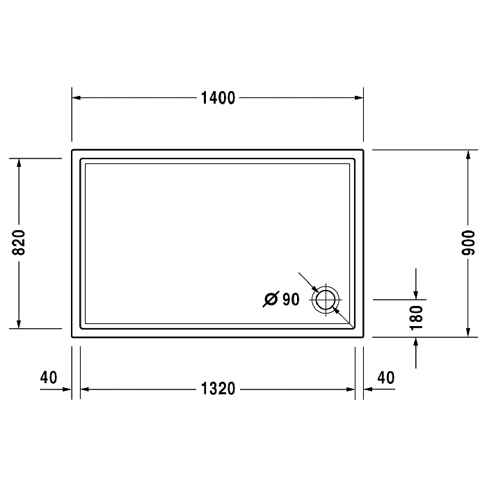 Duravit Starck Slimline Поддон акриловый 140x90см, опоры, выпуск, цвет: белый