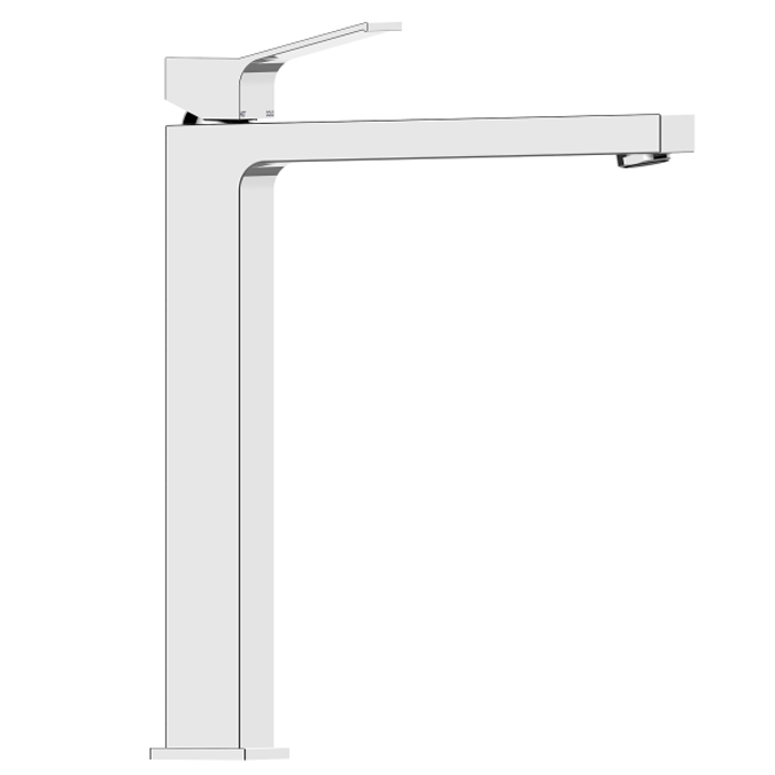 Bossini Aki Line Смеситель для раковины AKI-T высокий с донным клапаном 1”1/4 и гибкая подводка из нерж. стали 3/8”., цвет: хром