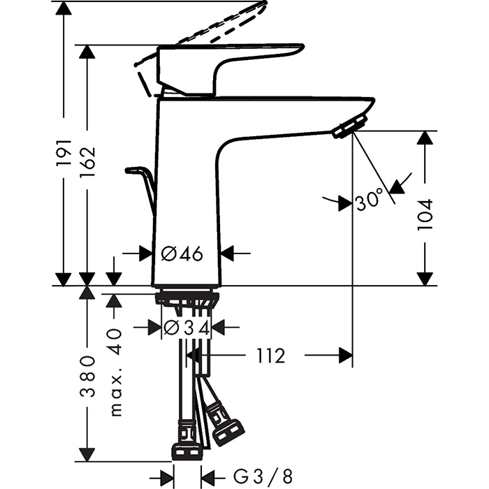 Hansgrohe Talis E Смеситель для раковины 110, на 1 отв, с донным клапаном, излив 112мм, цвет: белый матовый