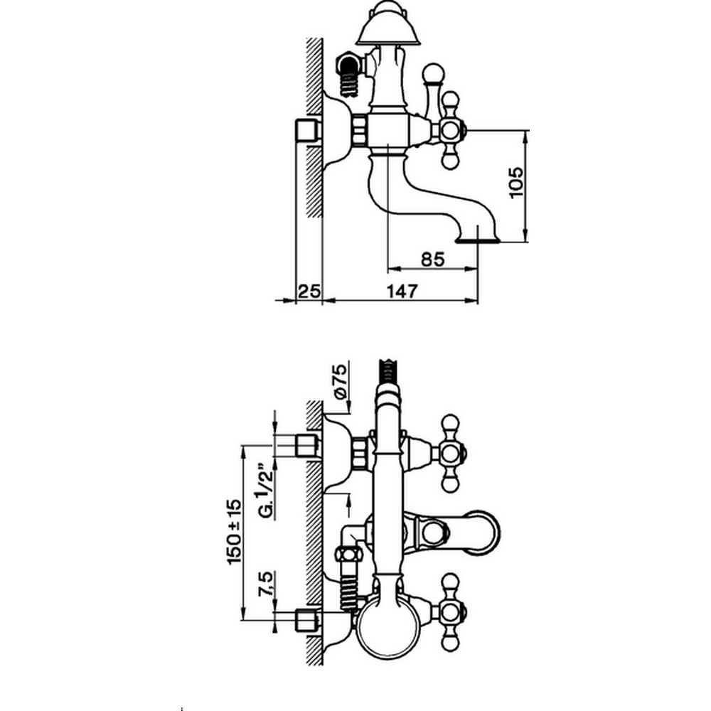 CISAL Arcana Ceramic Смеситель для ванны с душевым комплектом, цвет: хром