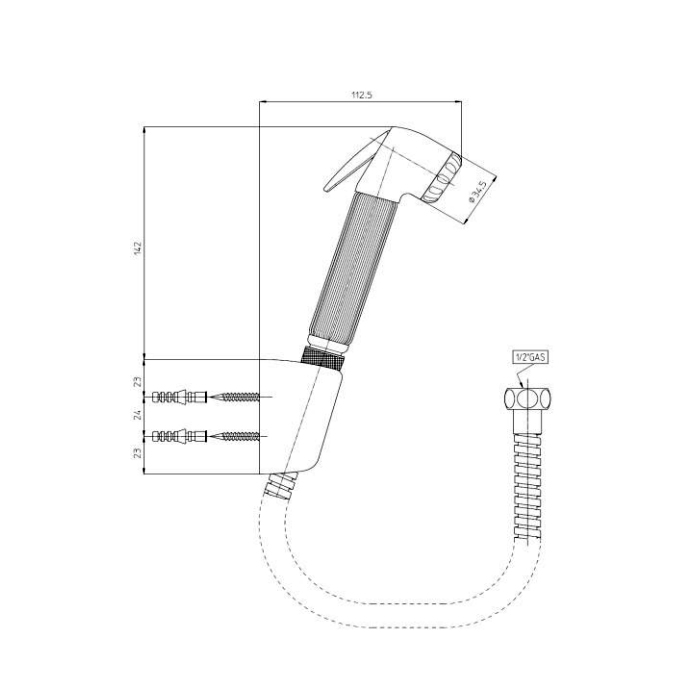 Bossini Nikita Brass Гигиенический душ с держателем и шлангом 125см., цвет: хром