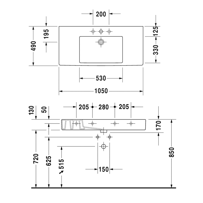 Duravit Vero Раковина 105х49 см, 1 отв., цвет: белый