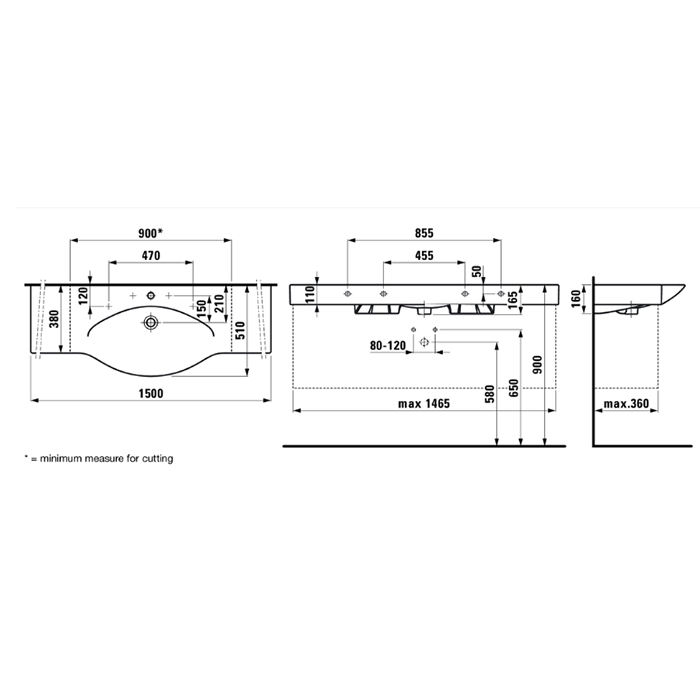 Laufen Palace Раковина 150x51x11 см, 1 отв., подвесная/накладная, цвет: белый