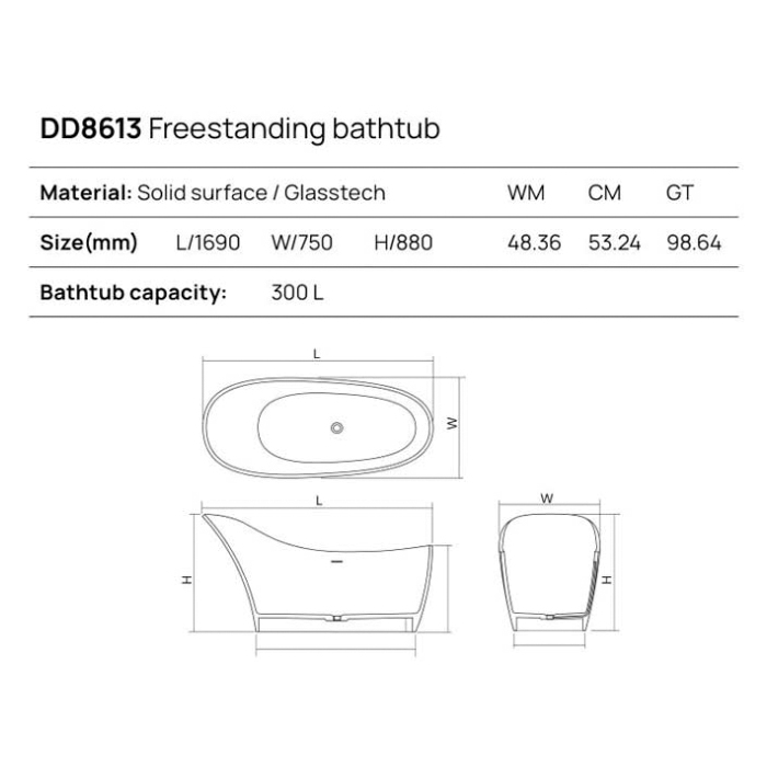 Dea Design Elegant Ванна 169x75x88см., отдельностоящая, Glasstech, прозрачная смола, цвет: pomegranate