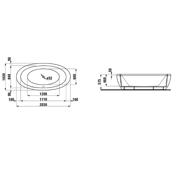 Laufen Alessi One Ванна 203x102x46см, отдельностоящая, гидромассаж, подсветка, с каркасом и панелью, материал: акрил, цвет: белый