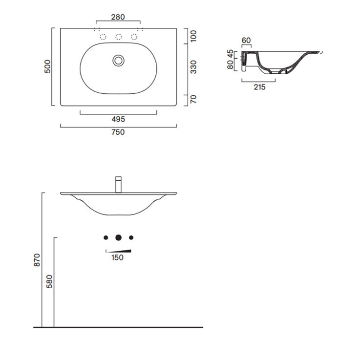 Catalano Sfera 75 Столешница с интегрированной раковиной, цвет: белый глянцевый