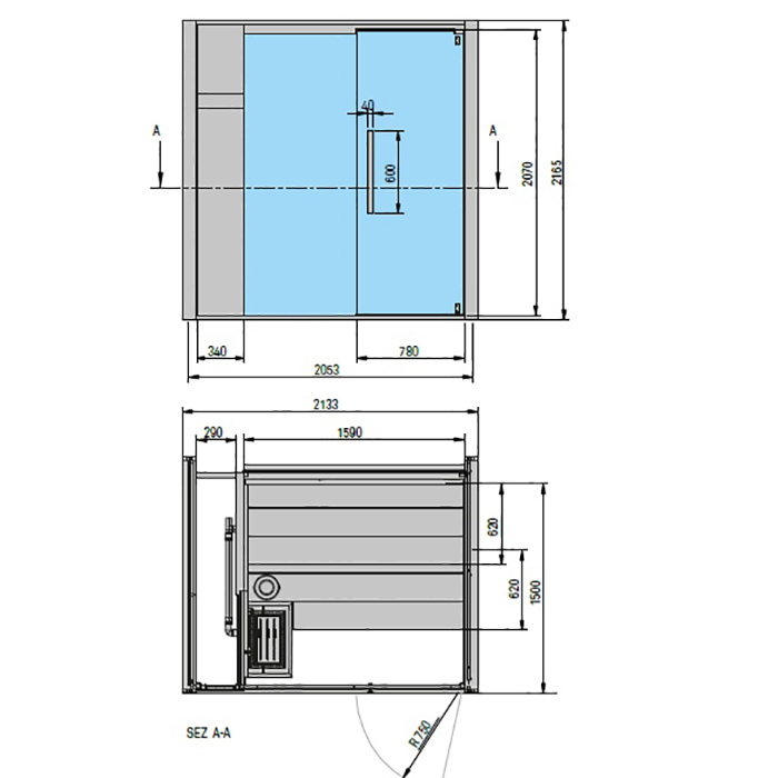 Effegibi One S Filo Сауна 214x171х217см, пристенная, цвет: Stone