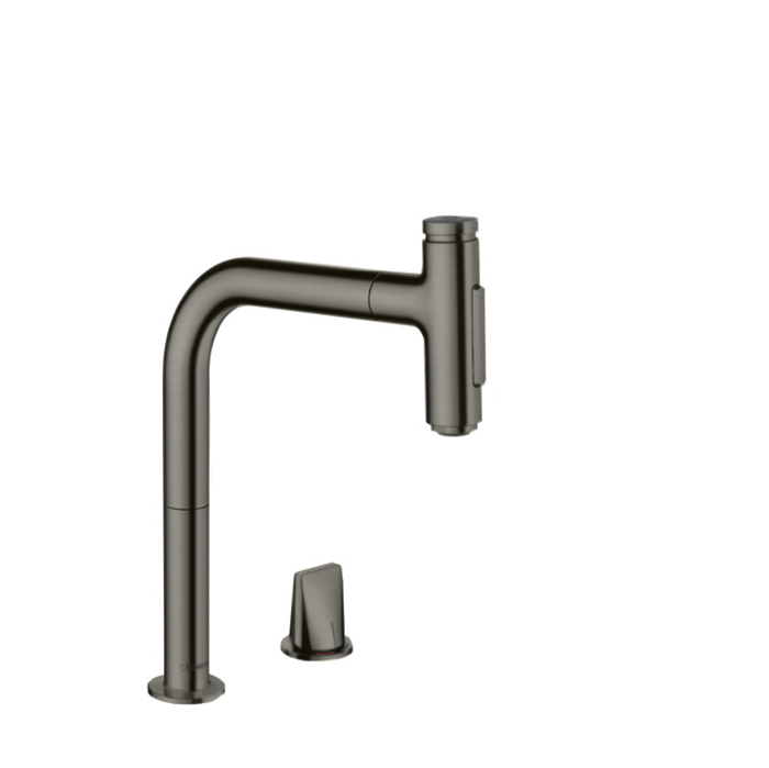 Hansgrohe Metris Select Кухонный смеситель 200, на 2 отв, с вытяжным изливом 2jet, цвет: шлифованный черный хром