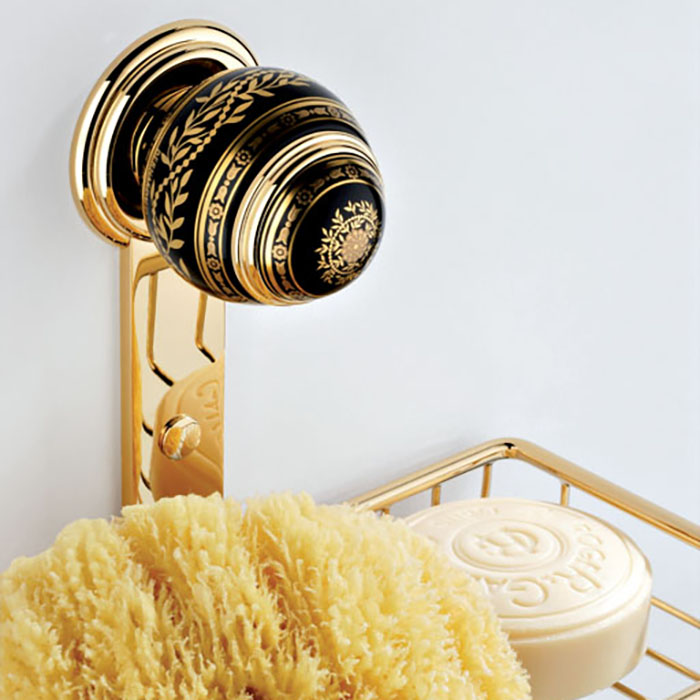 THG Marquise porcelaine noire Полочка металлическая, решетка, 24х13см., подвесной, цвет: золото/черный фарфор