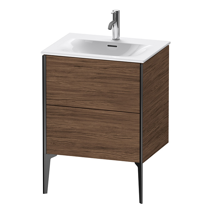 Duravit XViu Тумба подвесная 61x48x59.1см, с раковиной, 2 ящика, цвет: walnut dark/черный матовый