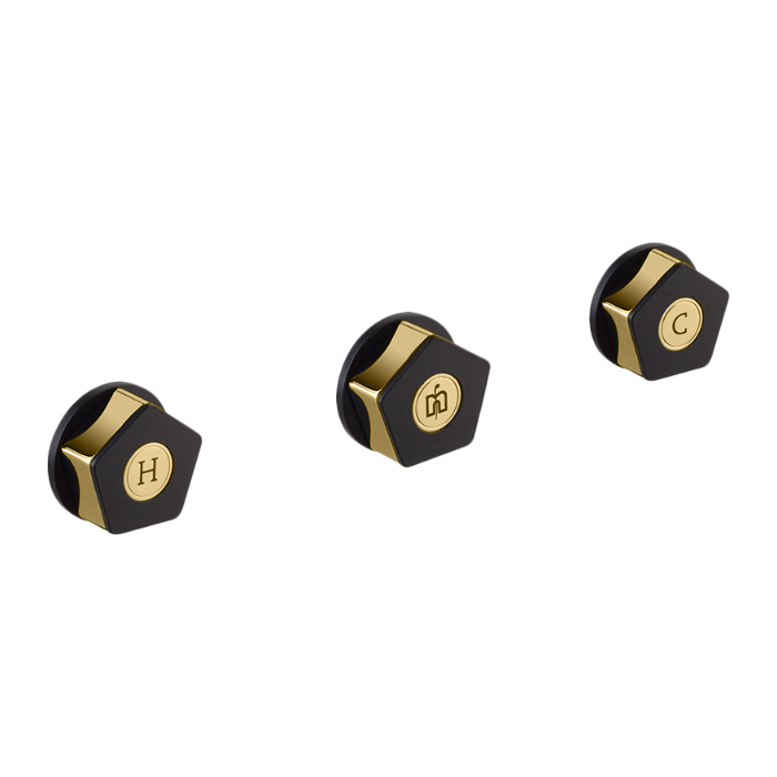 Newform ParkLE Смеситель для душа, встраиваемый, термостатический, на 3 потока, цвет: PVD glossy gold/черный матовый