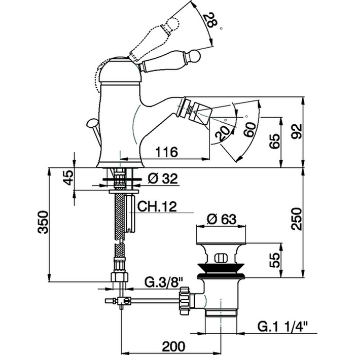 CISAL Arcana Empress Смеситель однорычажный для биде на 1 отверстие с донным клапаном, цвет: бронза