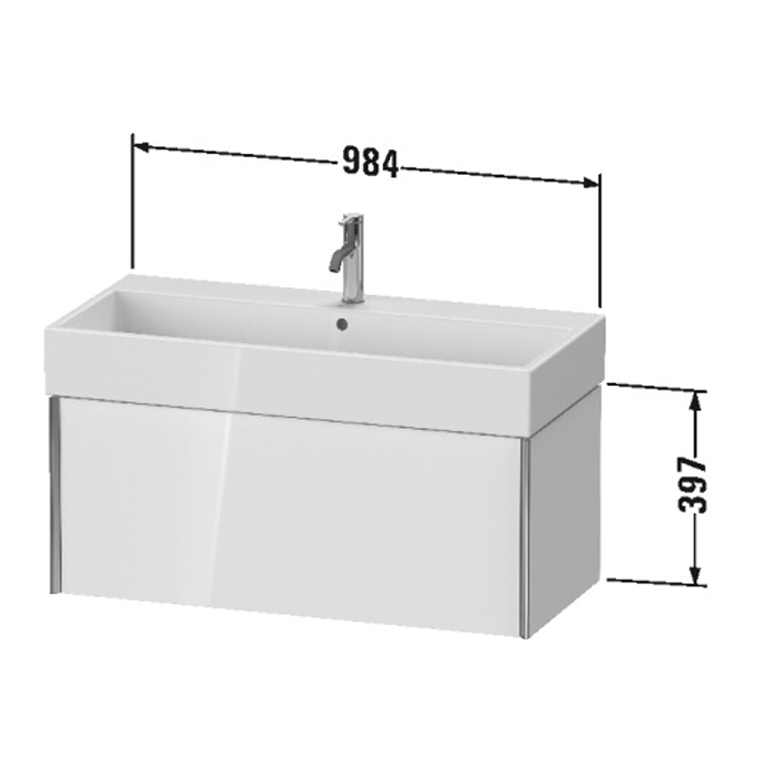 Duravit XViu Тумба подвесная 98.4x45.4x39.7см, с раковиной, 1 ящик, цвет: walnut dark/черный матовый