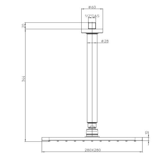 BOSSINI COSMO Верхний душ 280х280 мм., с потолочным держателем 300 мм, цвет хром