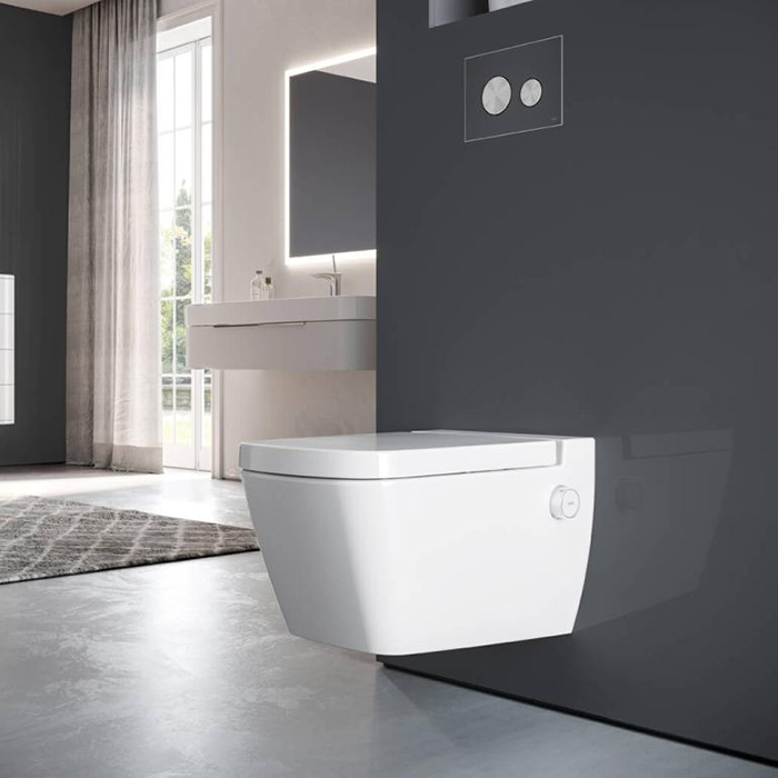 TECEone Унитаз-биде 54х35см, подвесной, безободковый, смыв Tornado, сиденье, цвет: белый