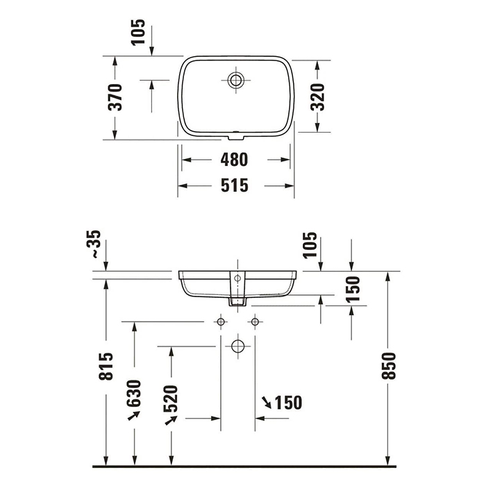 Duravit Qatego Раковина 48х37х15см., встраиваемая снизу, без отв., цвет: белый