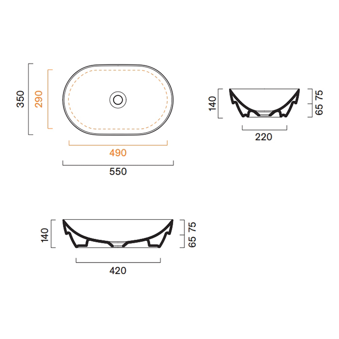 Catalano Sfera Раковина 55x35см встраиваемая, без отв., цвет: черный матовый