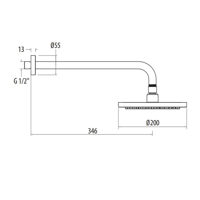 Gattoni PD Верхний душ с держателем из стены 346мм до центра, диаметр лейки 180мм, цвет: хром