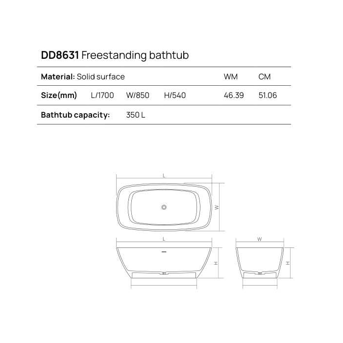 Dea Design Modern Ванна 170х85х54см., отдельностоящая, Solid Surface, цвет: Black №16