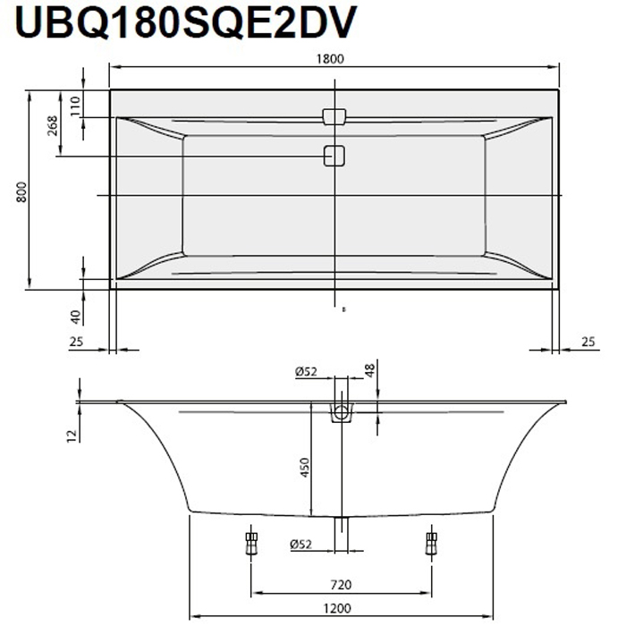 Villeroy&Boch Squaro Ванна встраиваемая, 180х80х45см., прямоугольная, цвет: белый