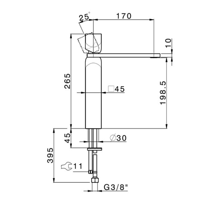 Cisal Hi-Rise Смеситель для раковины, на 1 отв., цвет: Nero Opaco/Oro Spazz
