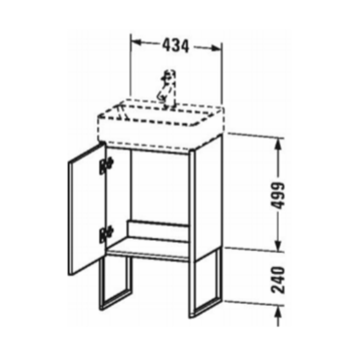 Duravit XSquare Тумба напольная, 43.4х34х73.9см, с раковиной, 1 стек полка, 1 дверца правая, цвет: белый матовый