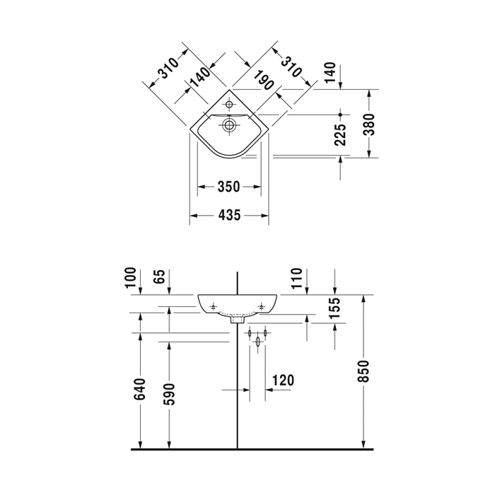 Duravit ME by Starck Раковина 43x38 см, 1 отв., цвет: белый