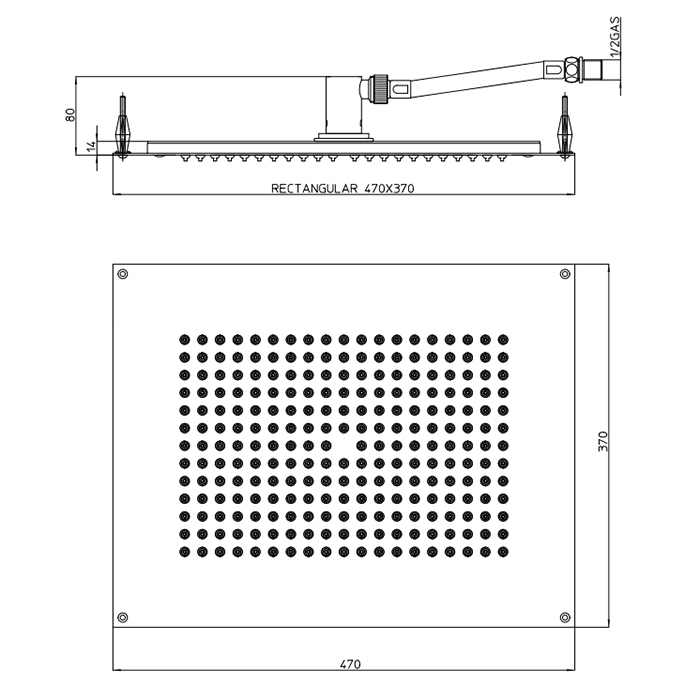 BOSSINI DREAM-RECTANGULAR  Верхний душ 470 x 370 мм, цвет: хром