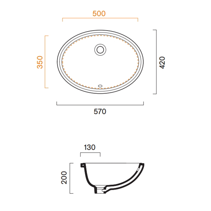 Catalano Italy Раковина 57х42см., встраиваемая под столешницу с переливом, цвет: белый глянцевый
