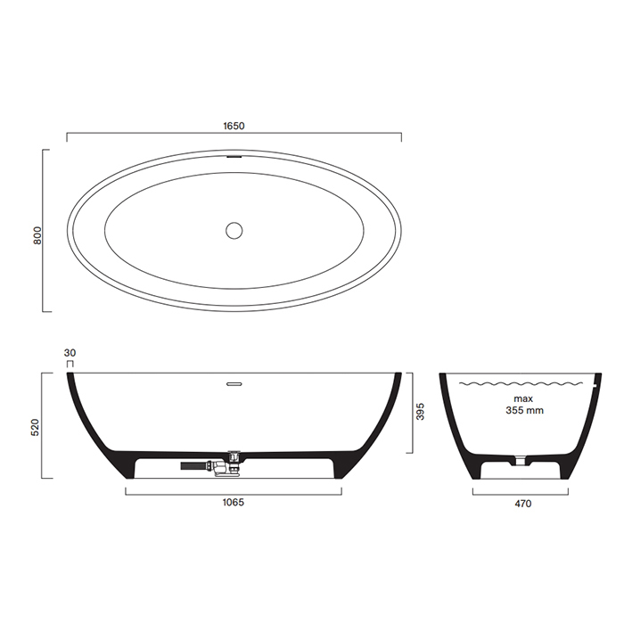 Catalano Solid Ванна отдельностоящая 165x80хh52см, с переливом, сифон в комплекте, цвет: Tortora Satinato