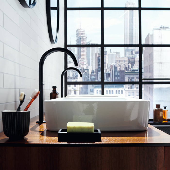 Axor One Смеситель для раковины, 1 отв., излив h260мм, Select, со сливом push-open, цвет: черный матовый