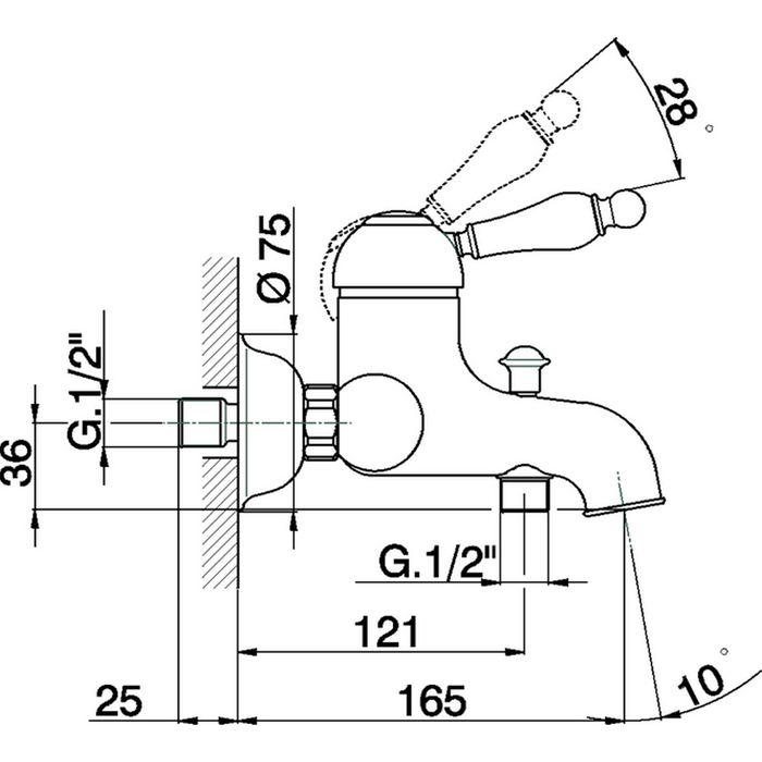 CISAL Arcana Empress Смеситель однорычажный настенный для ванны/душа, цвет: бронза