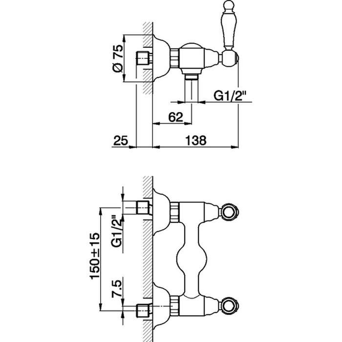 CISAL Arcana Toscana Смеситель для душа без душевого комплекта, цвет: золото/белый