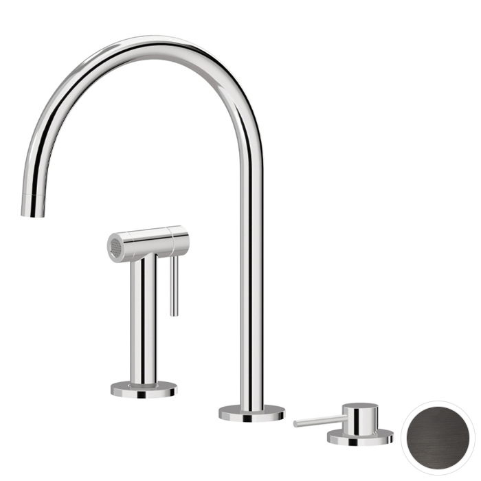 Newform N21 Смеситель для кухни, 3 отв., с ручным душем, цвет: PVD Brushed gun metal